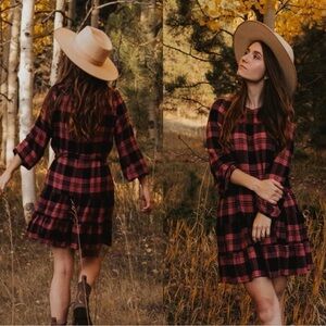 NWT $148 Anthropologie x Cloth & Stone Daia Plaid Raglan Sleeves Mini Dress 1X